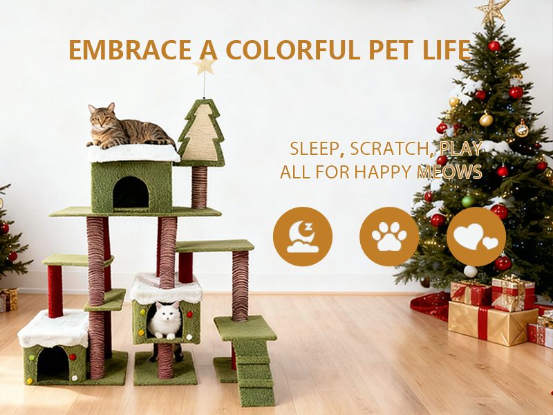 Festive Christmas Cat Tree with Multi-Level Fun