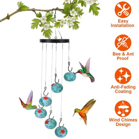 Wind Chimes Humming Bird Feeder Ant and Bee Proof Outdoor Hanging Hummingbird Feeder For Viewing Dec