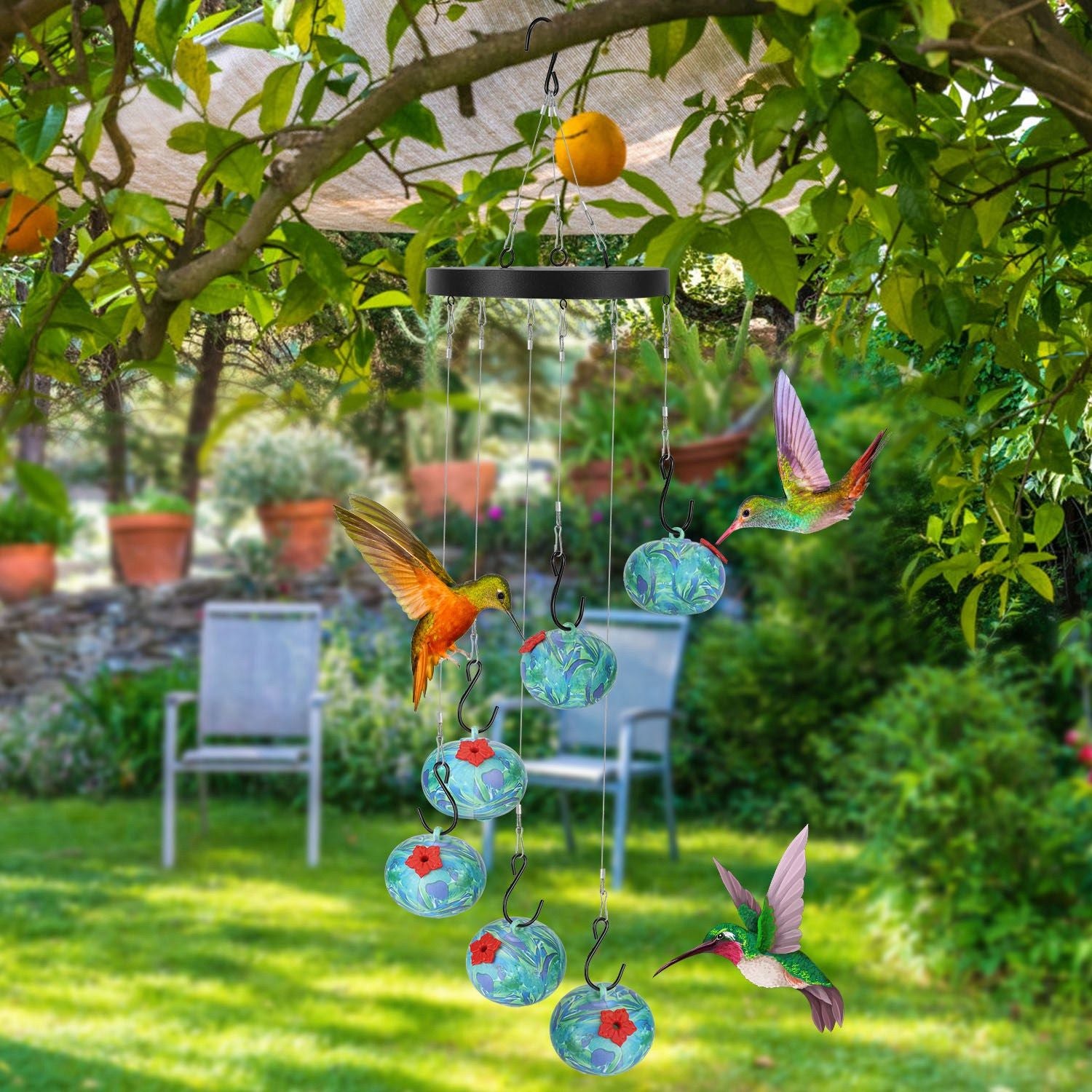 Innovative Wind Chime Hummingbird Feeder with Vibrant Color & Tongue Protection