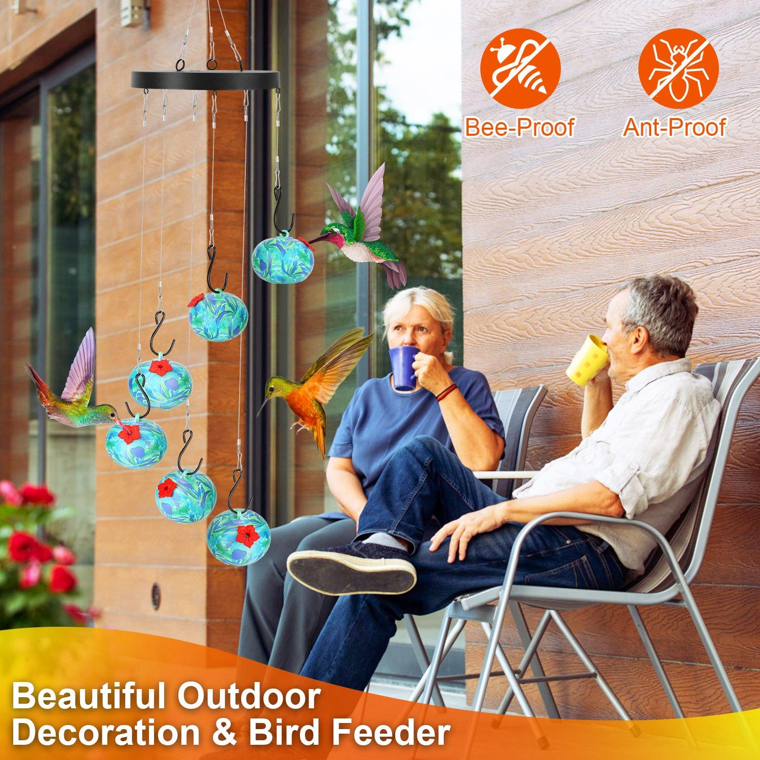 Hummingbird Feeder with Multiple Feeding Spots & Decorative Design