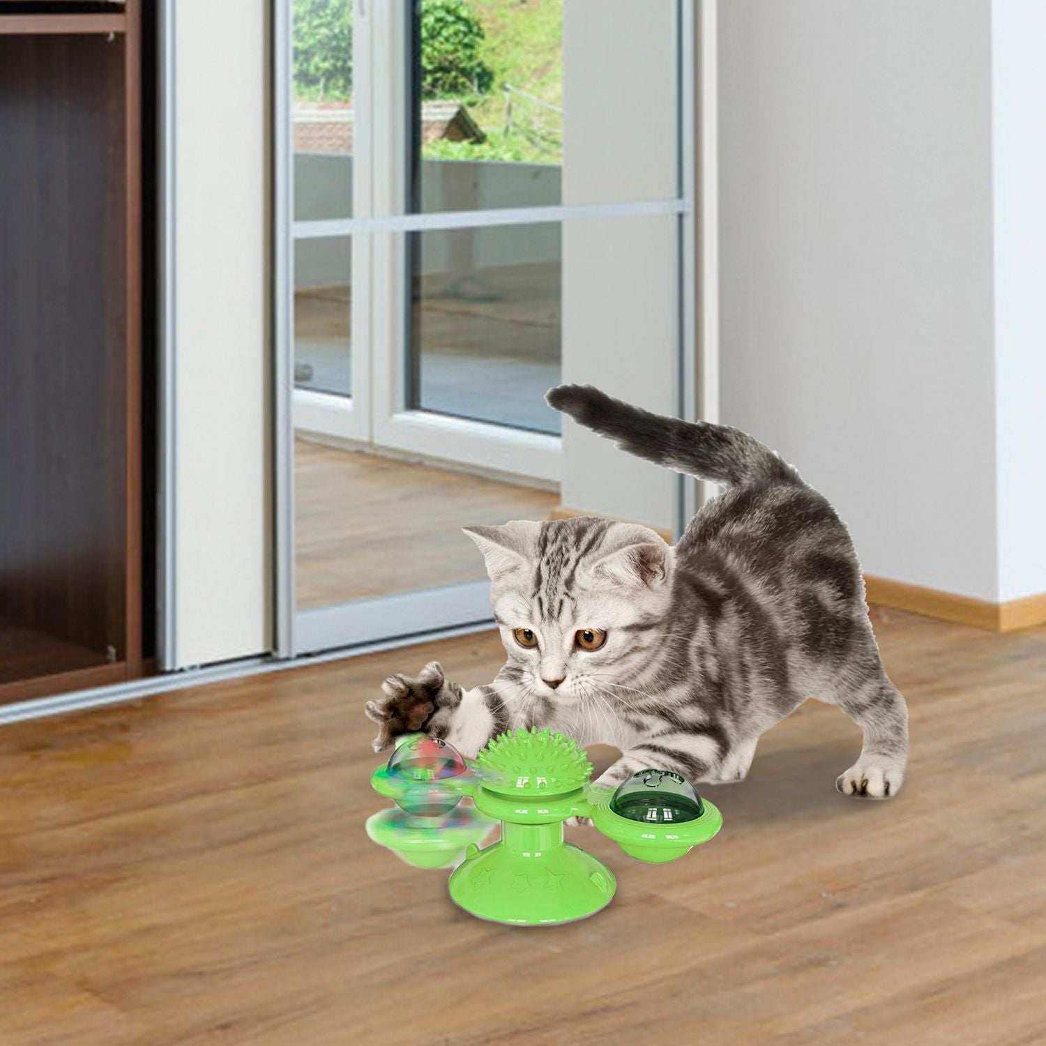 Interactive Windmill Cat Toy with Light & Catnip Ball