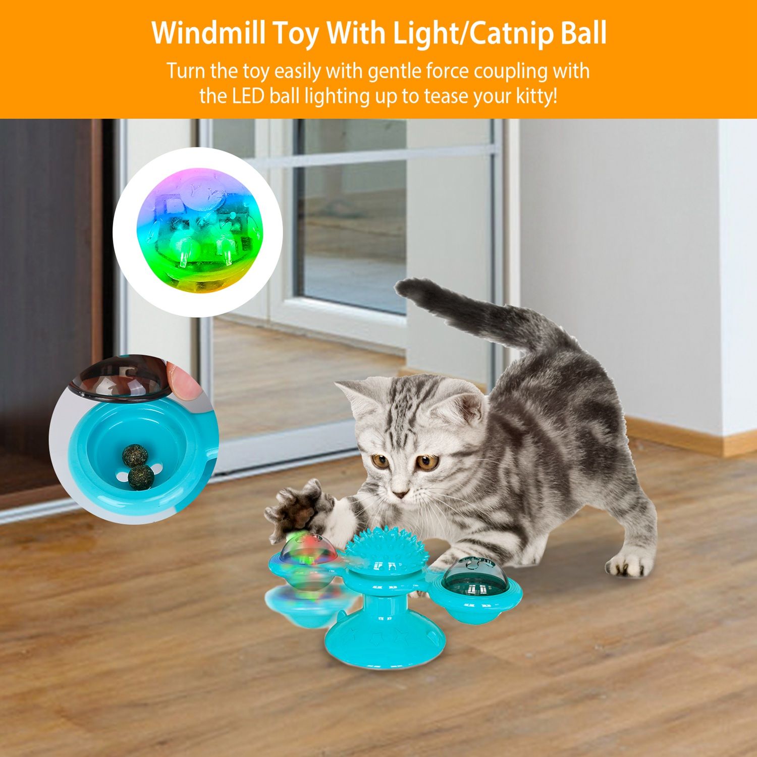 Interactive Windmill Cat Toy with Light & Catnip Ball