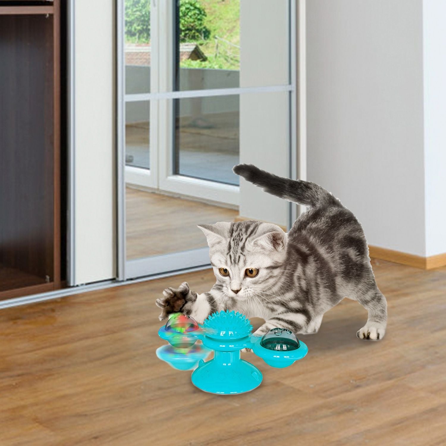 Interactive Windmill Cat Toy with Light & Catnip Ball