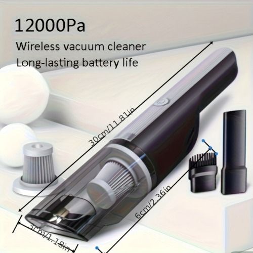 Wireless Silver Car Vacuum Cleaner – Powerful Suction for Pet Hair Removal