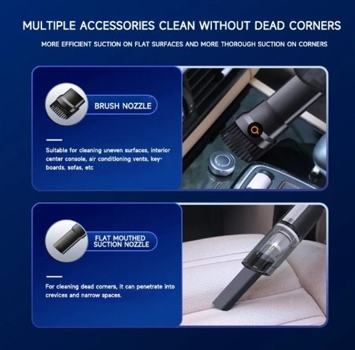 Wireless Silver Car Vacuum Cleaner – Powerful Suction for Pet Hair Removal