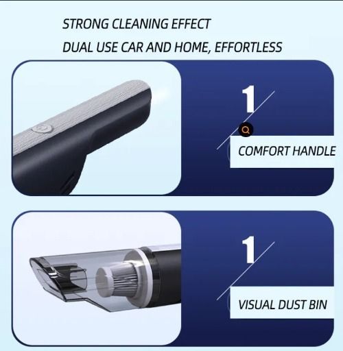 Wireless Silver Car Vacuum Cleaner – Powerful Suction for Pet Hair Removal
