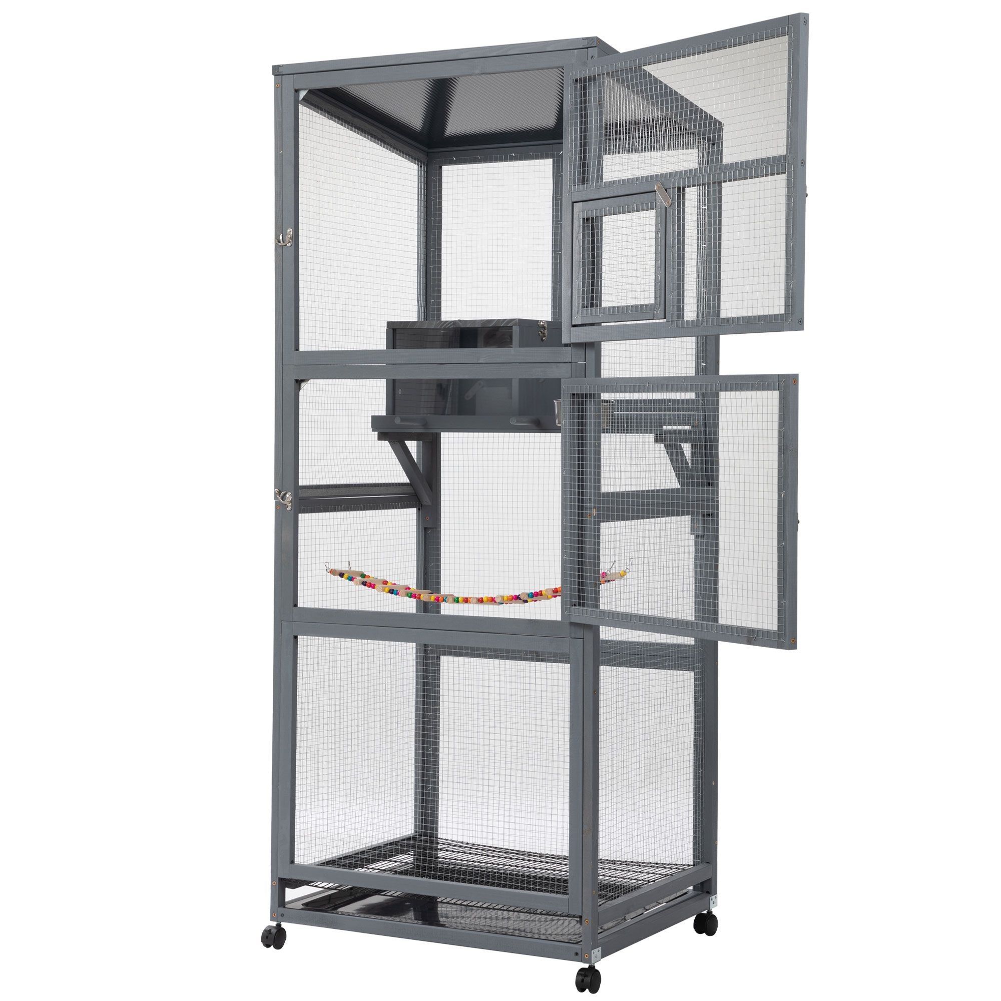 Wood Bird Cage with Universal Wheels