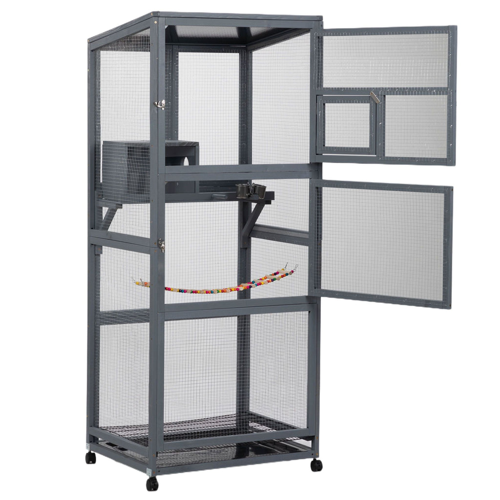 Wood Bird Cage with Universal Wheels