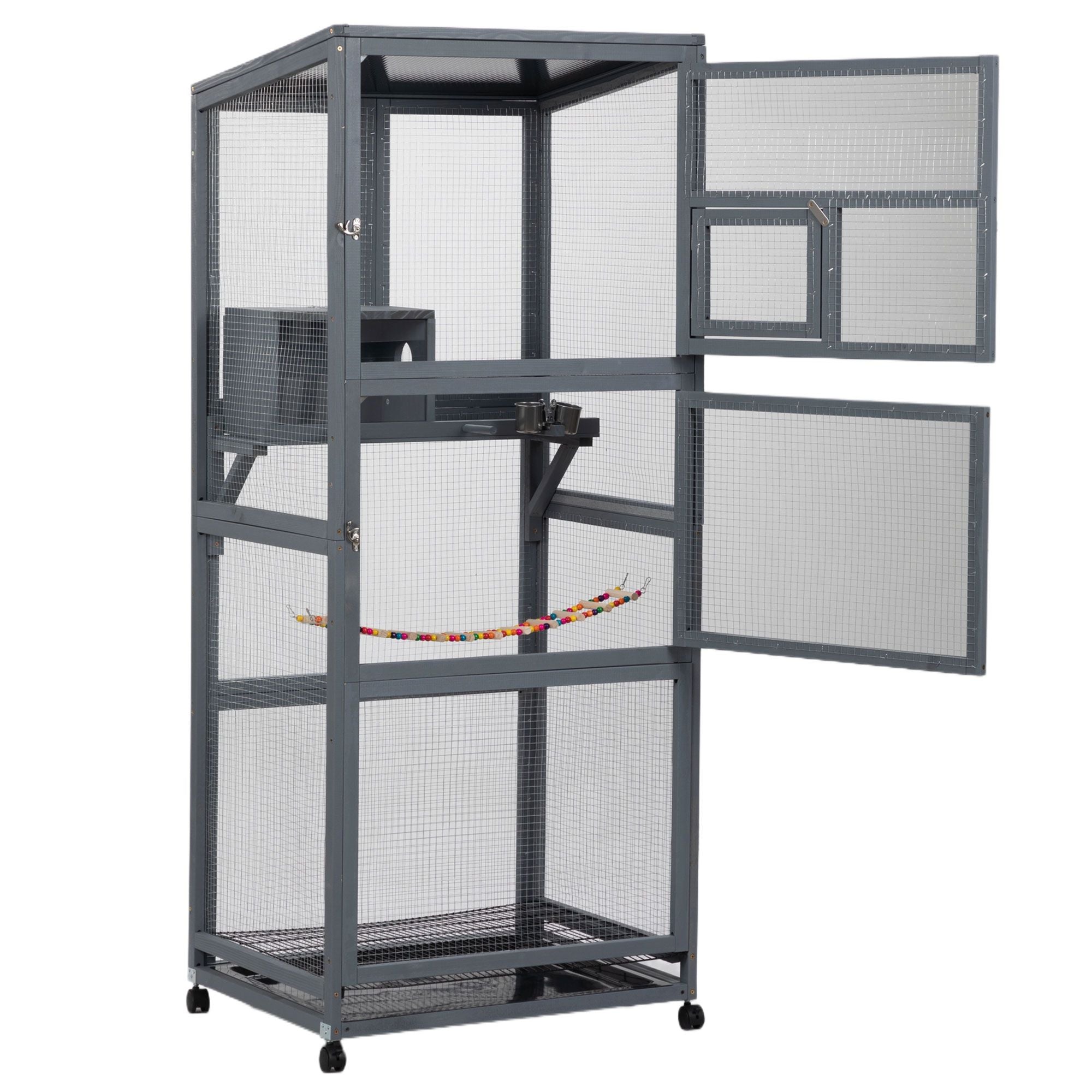 Wood Bird Cage with Universal Wheels