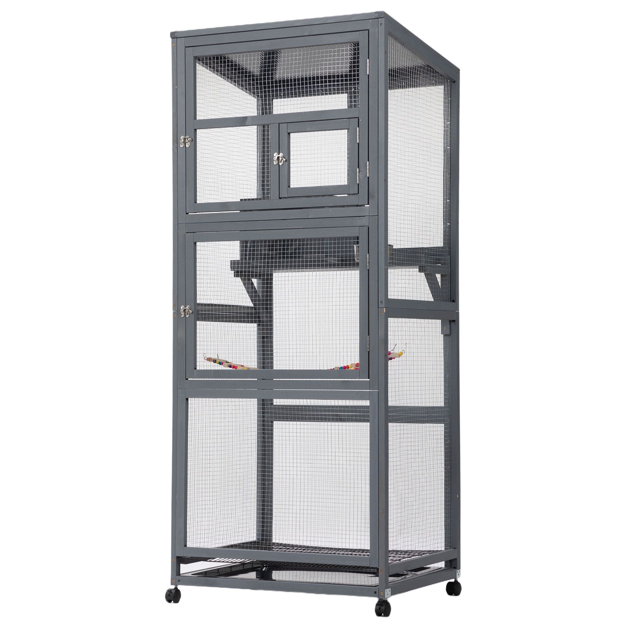 Wood Bird Cage with Universal Wheels