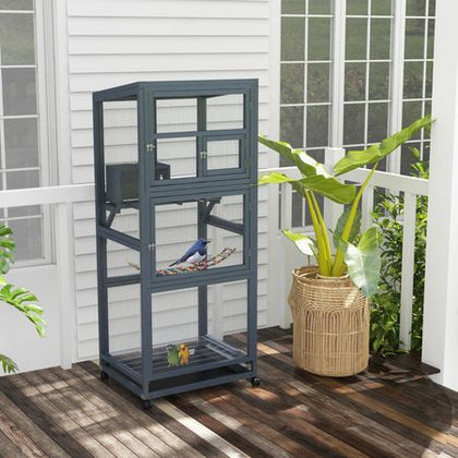 Wood Bird Cage with Universal Wheels