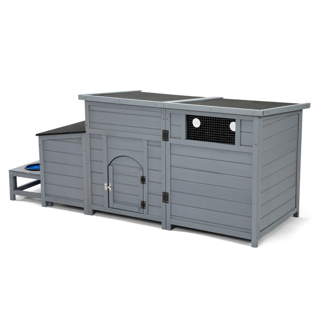 Wood Dog House, Outdoor Dog Kennel with Food Bowls, Storage Box, Vents, Openable Roof, Dog Pet Playpen Cage, Gray