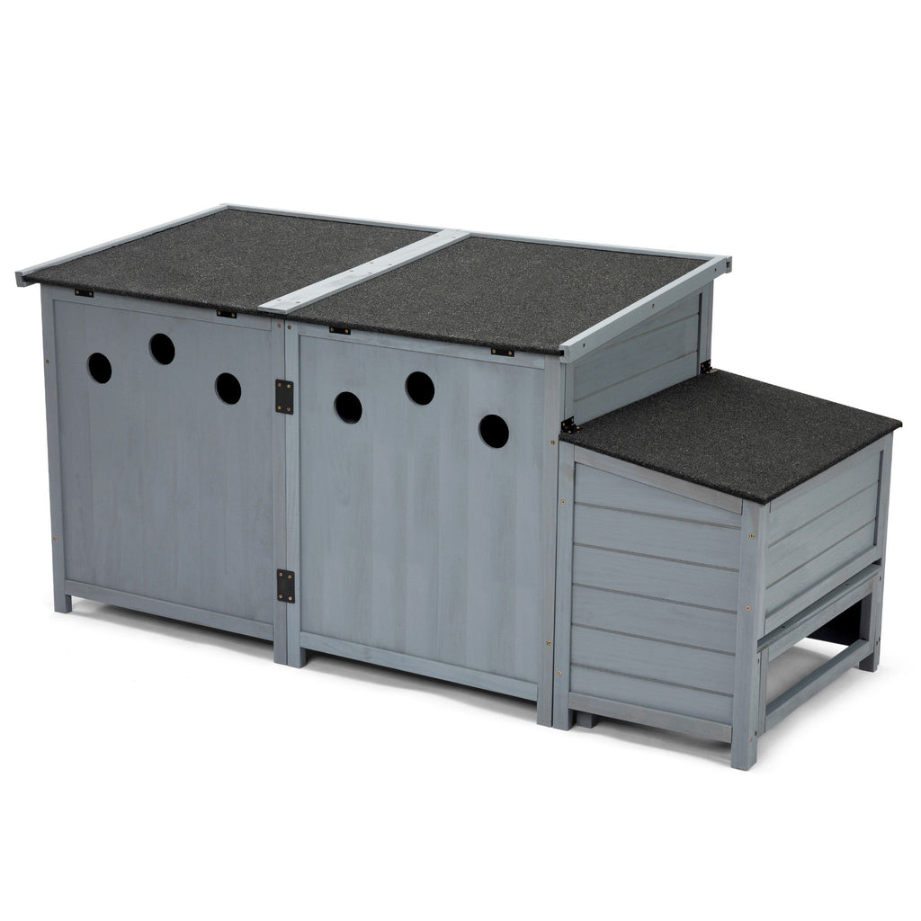 Wood Dog House, Outdoor Dog Kennel with Food Bowls, Storage Box, Vents, Openable Roof, Dog Pet Playpen Cage, Gray