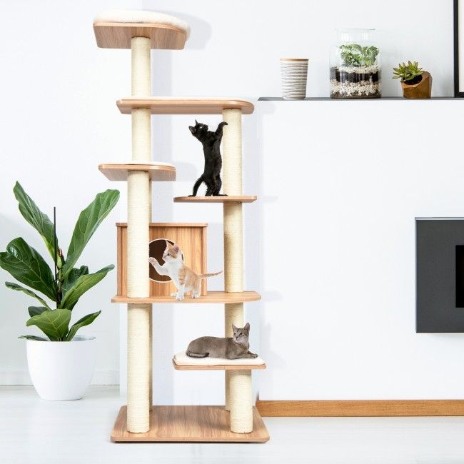Elevate Your Cat’s Playtime: Modern Multi-Level Cat Tree with Cozy Perches