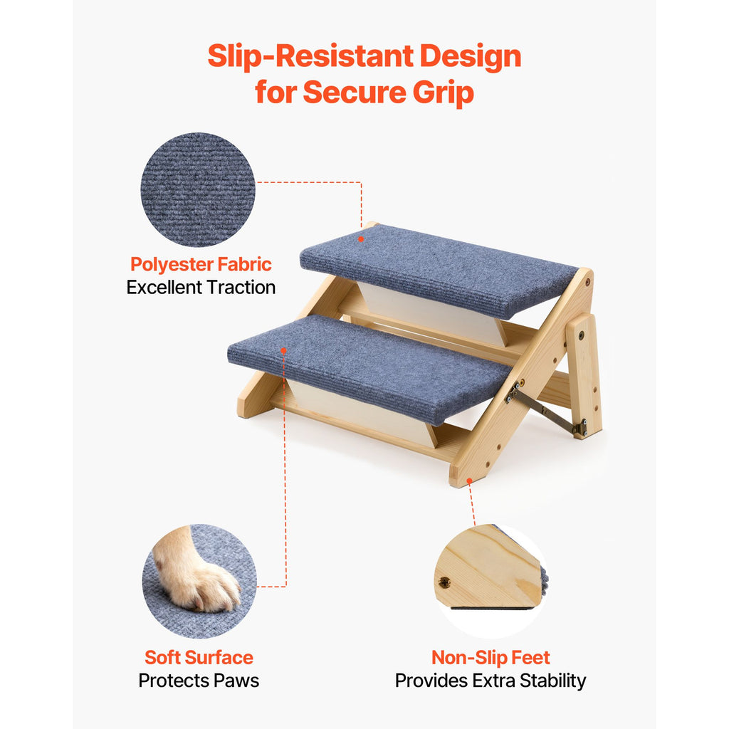 Sturdy 2-Step Pet Stairs for Bed & Sofa, Supports
