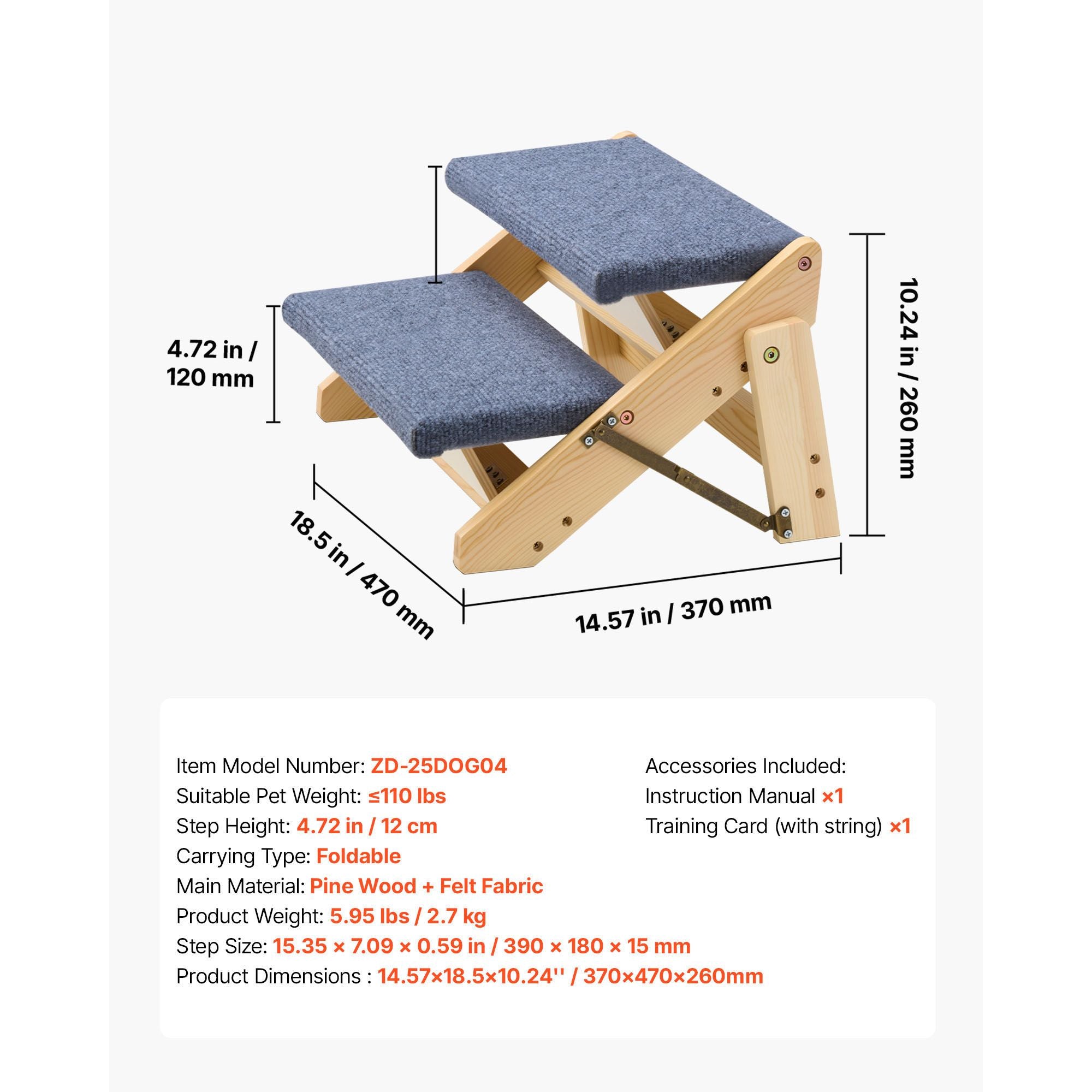 Sturdy 2-Step Pet Stairs for Bed & Sofa, Supports