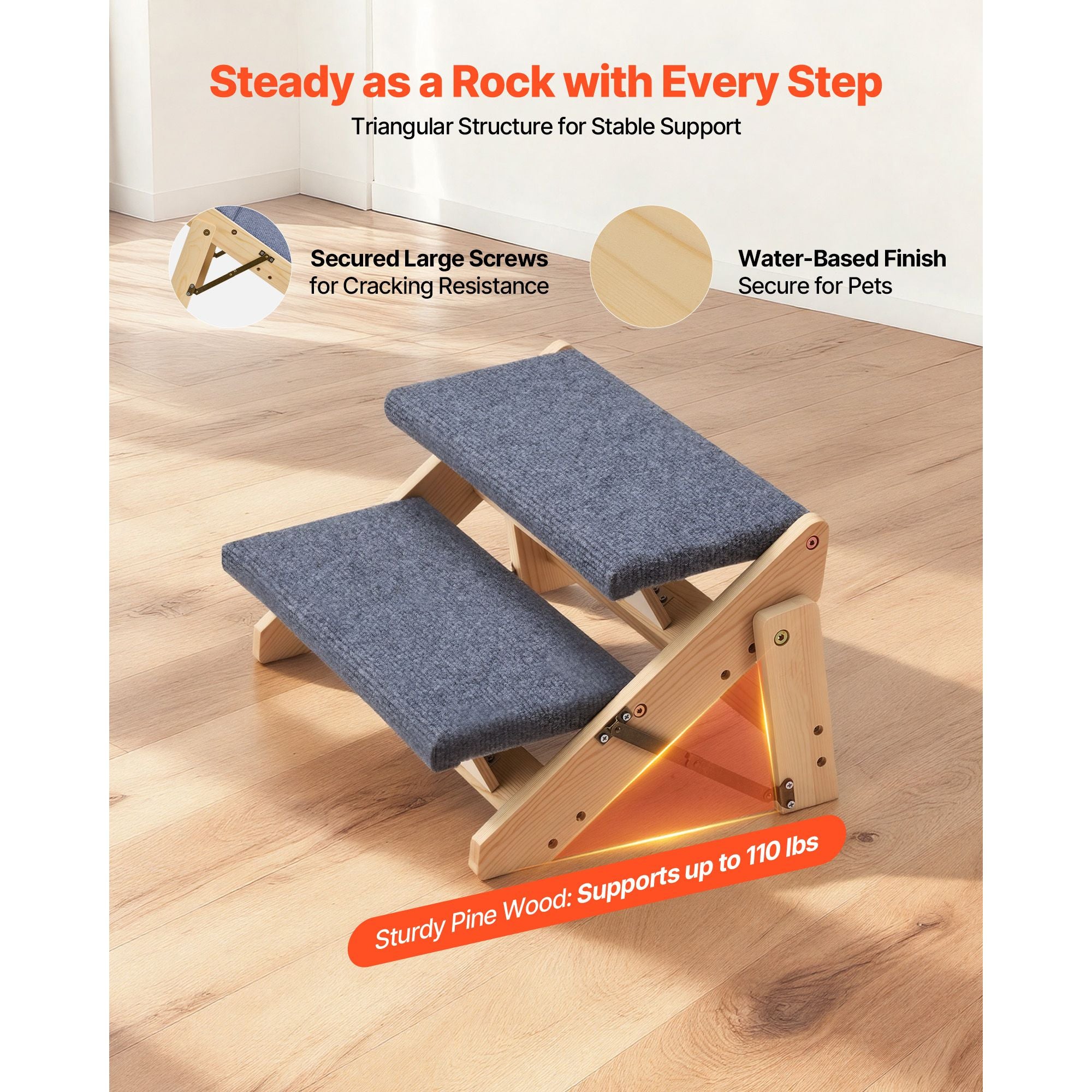 Sturdy 2-Step Pet Stairs for Bed & Sofa, Supports