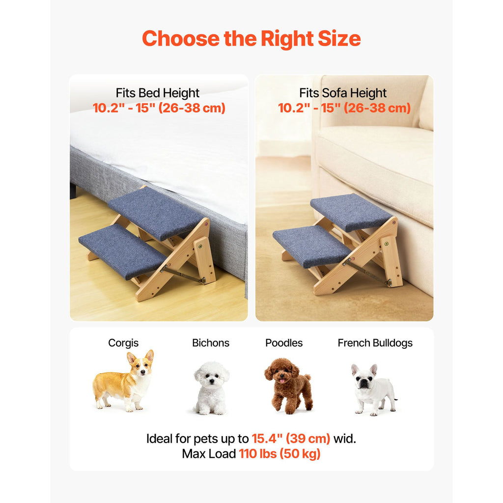 Sturdy 2-Step Pet Stairs for Bed & Sofa, Supports