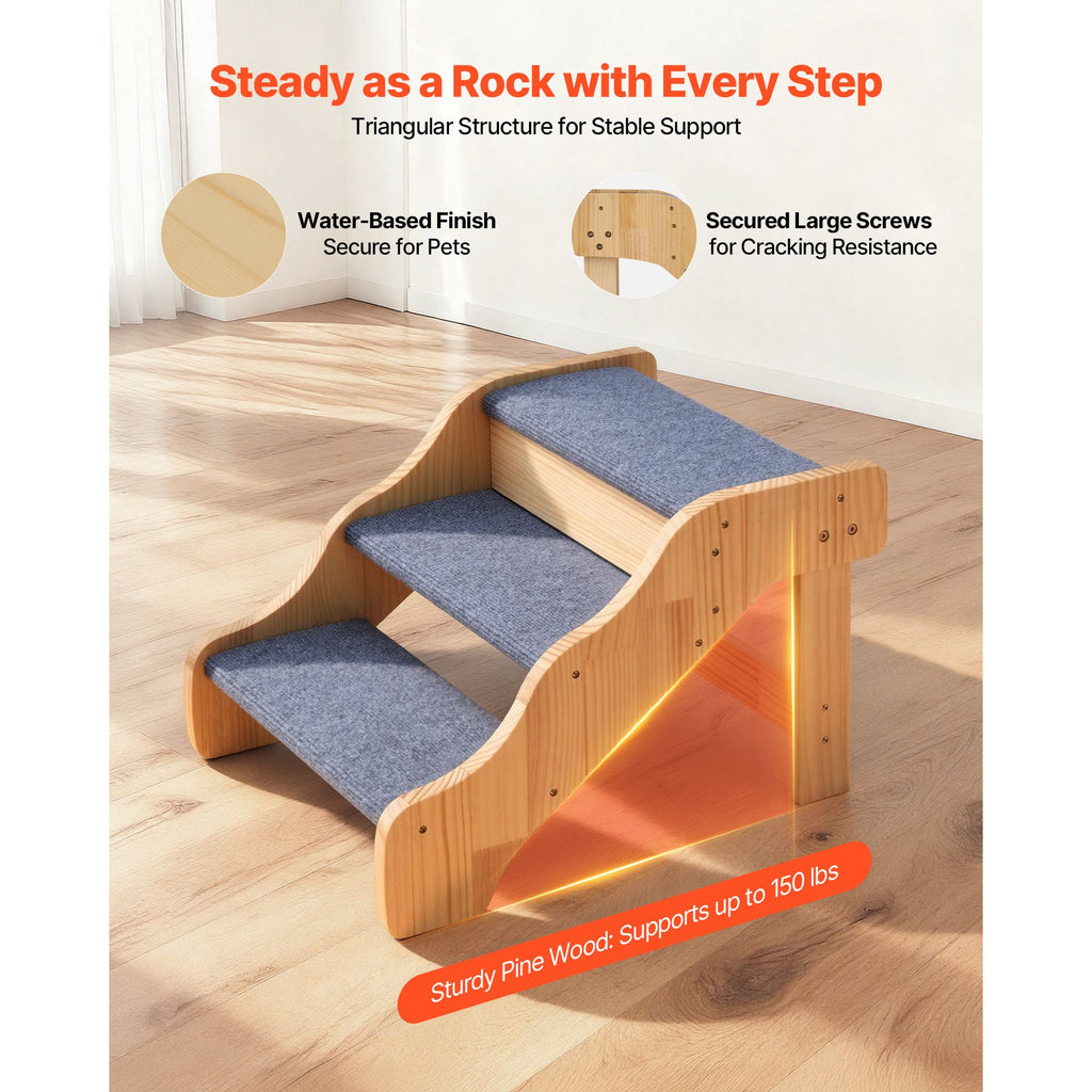 3-Step furniture-style Pet Stairs for High Beds & Sofas – Supports Up to