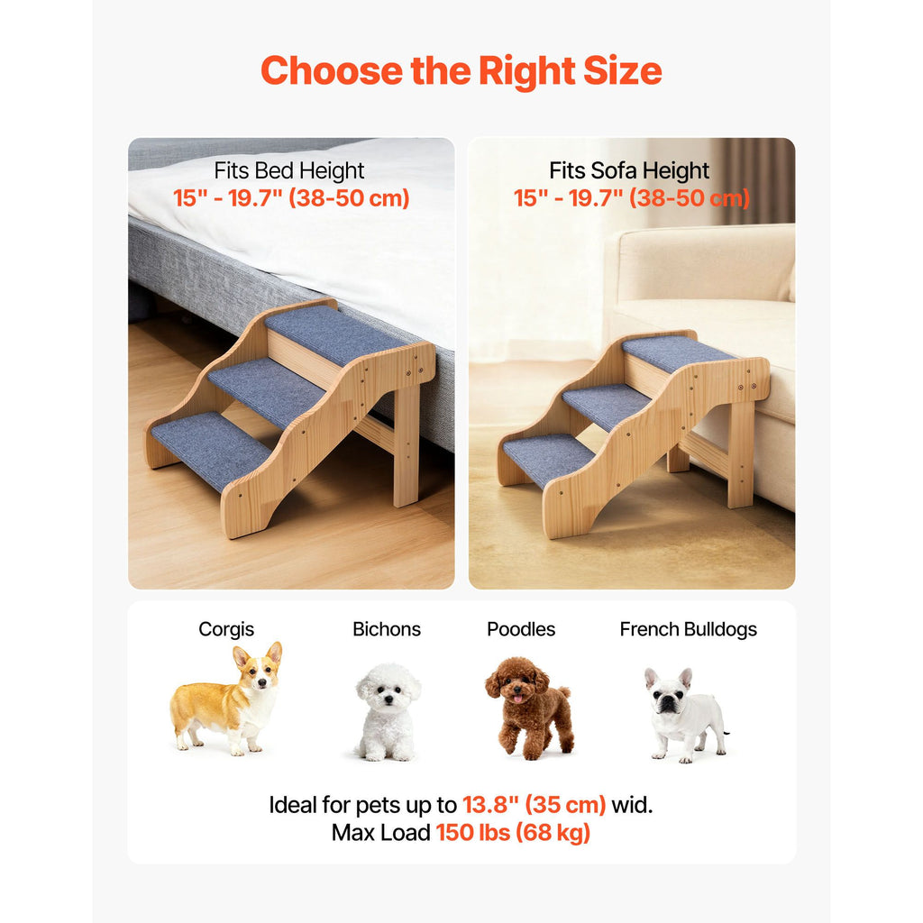 3-Step furniture-style Pet Stairs for High Beds & Sofas – Supports Up to