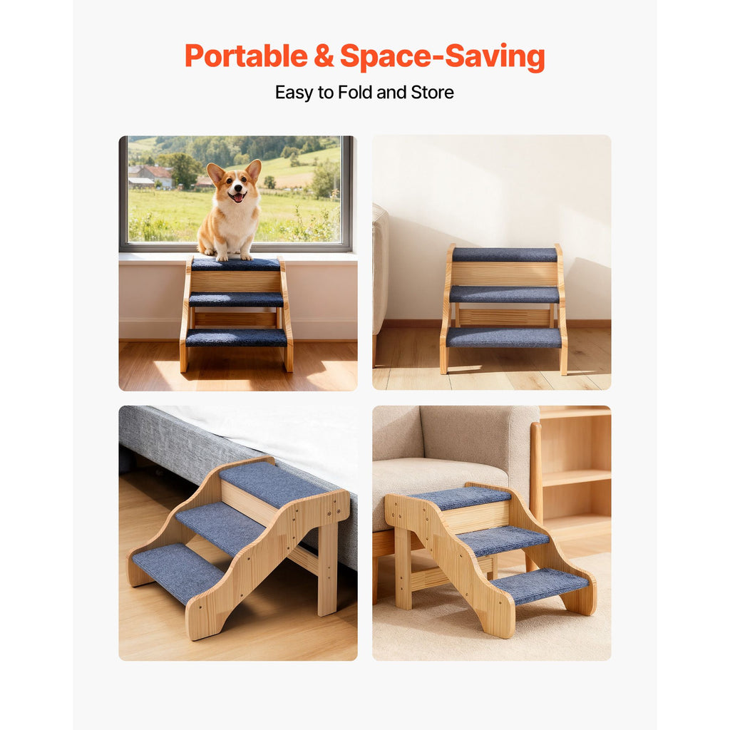 3-Step furniture-style Pet Stairs for High Beds & Sofas – Supports Up to