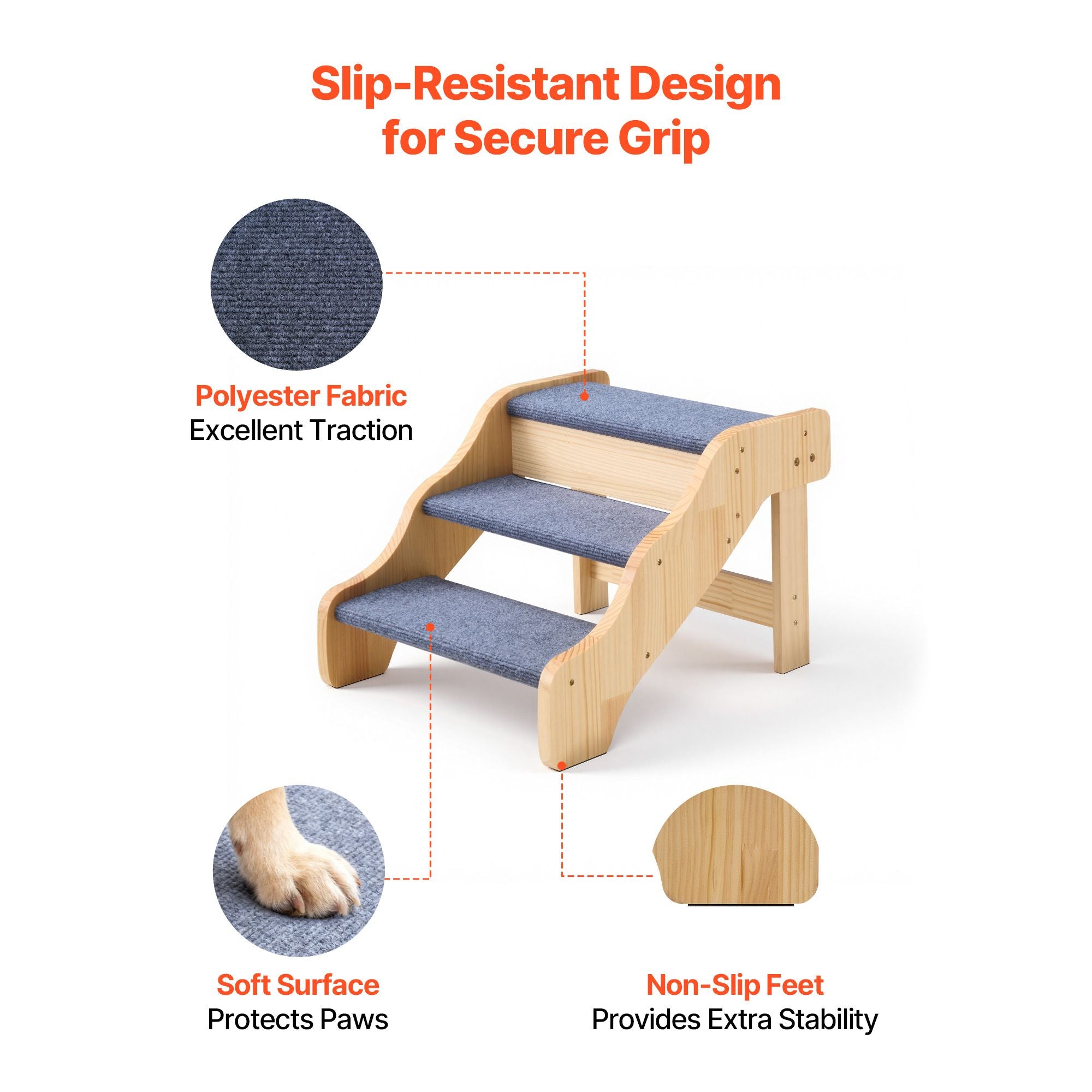 3-Step furniture-style Pet Stairs for High Beds & Sofas – Supports Up to