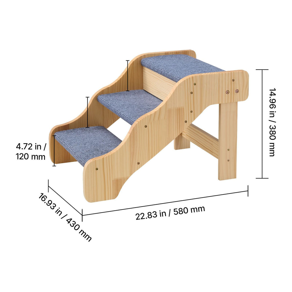 3-Step furniture-style Pet Stairs for High Beds & Sofas – Supports Up to