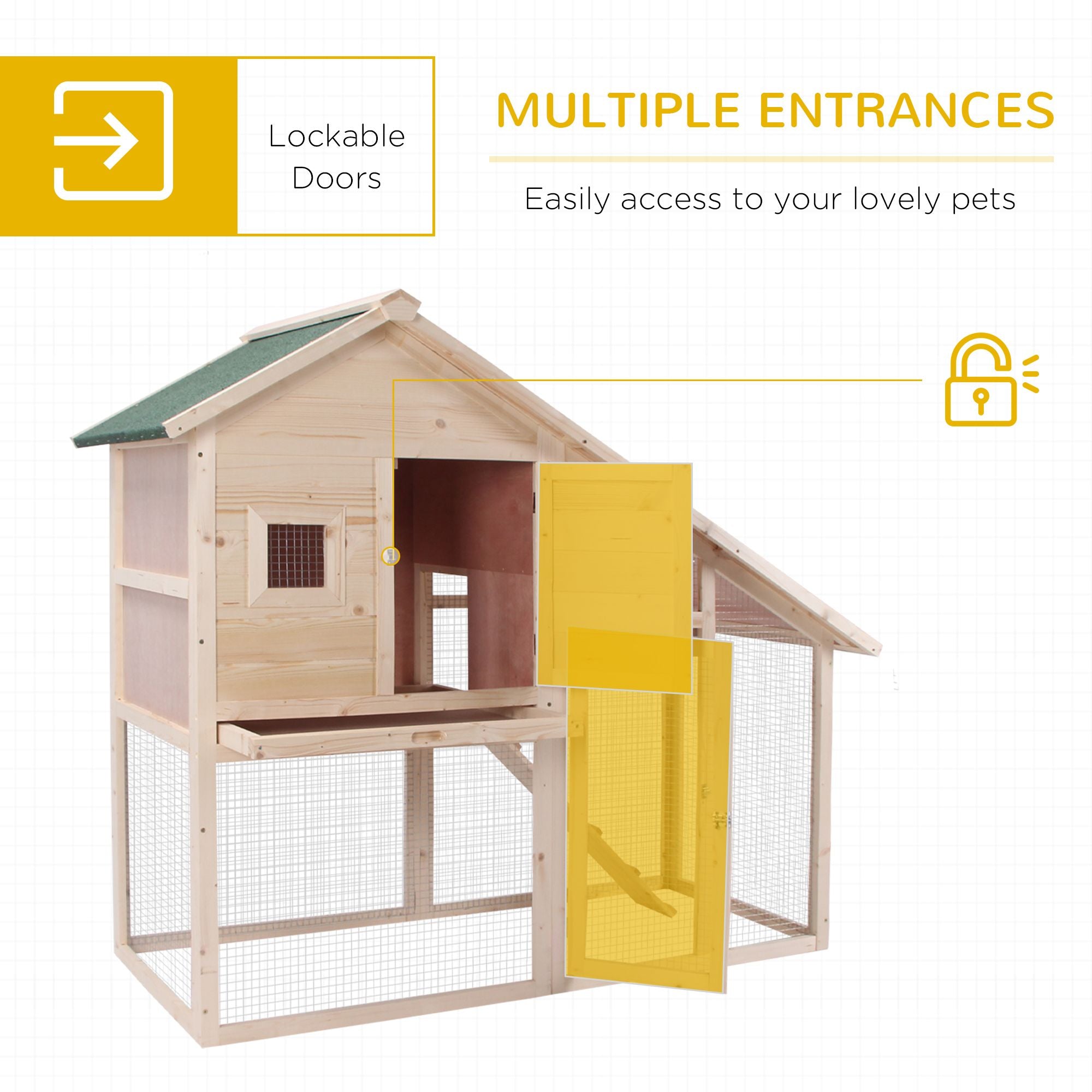 PawHut 2-Tier furniture-style Rabbit Hutch with Run & Ramp