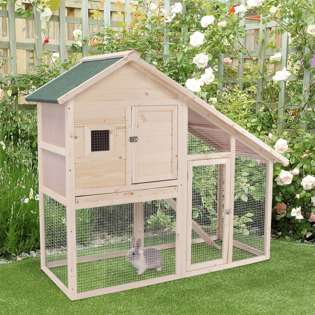 PawHut 2-Tier furniture-style Rabbit Hutch with Run & Ramp