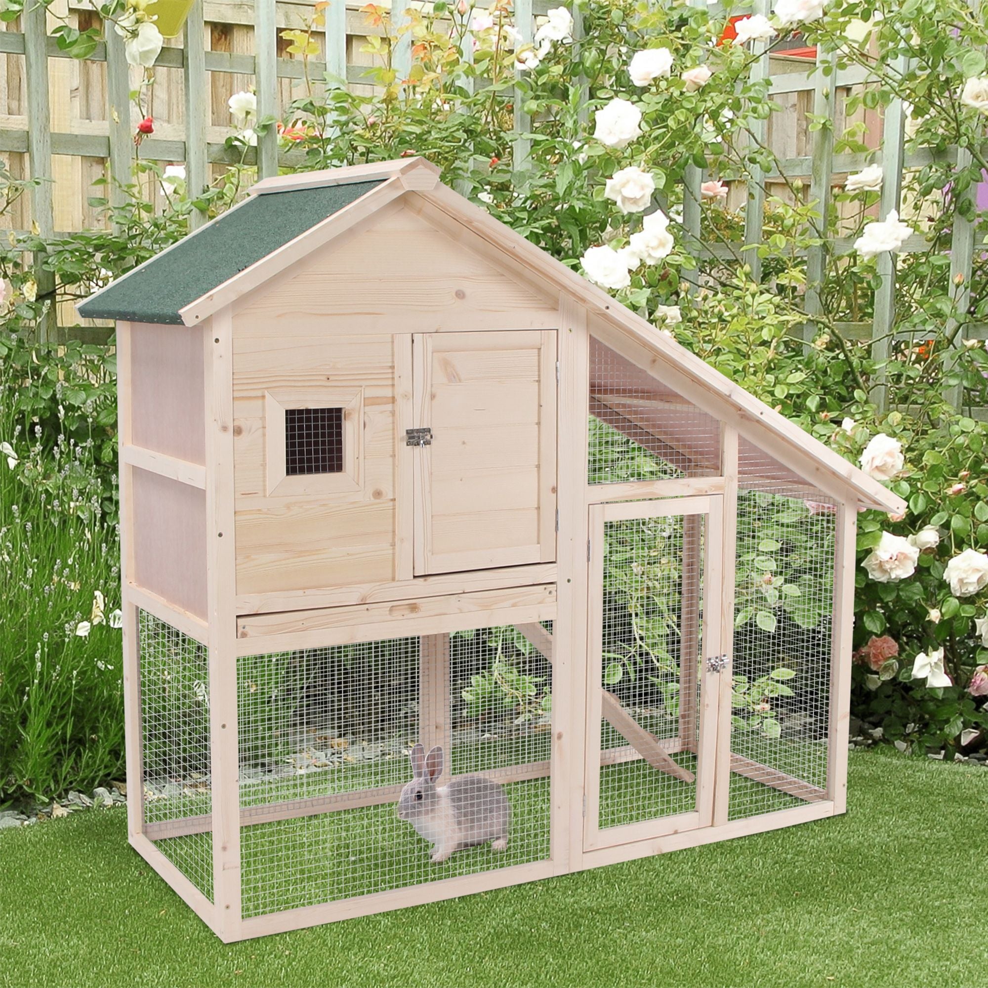 PawHut 2-Tier furniture-style Rabbit Hutch with Run & Ramp