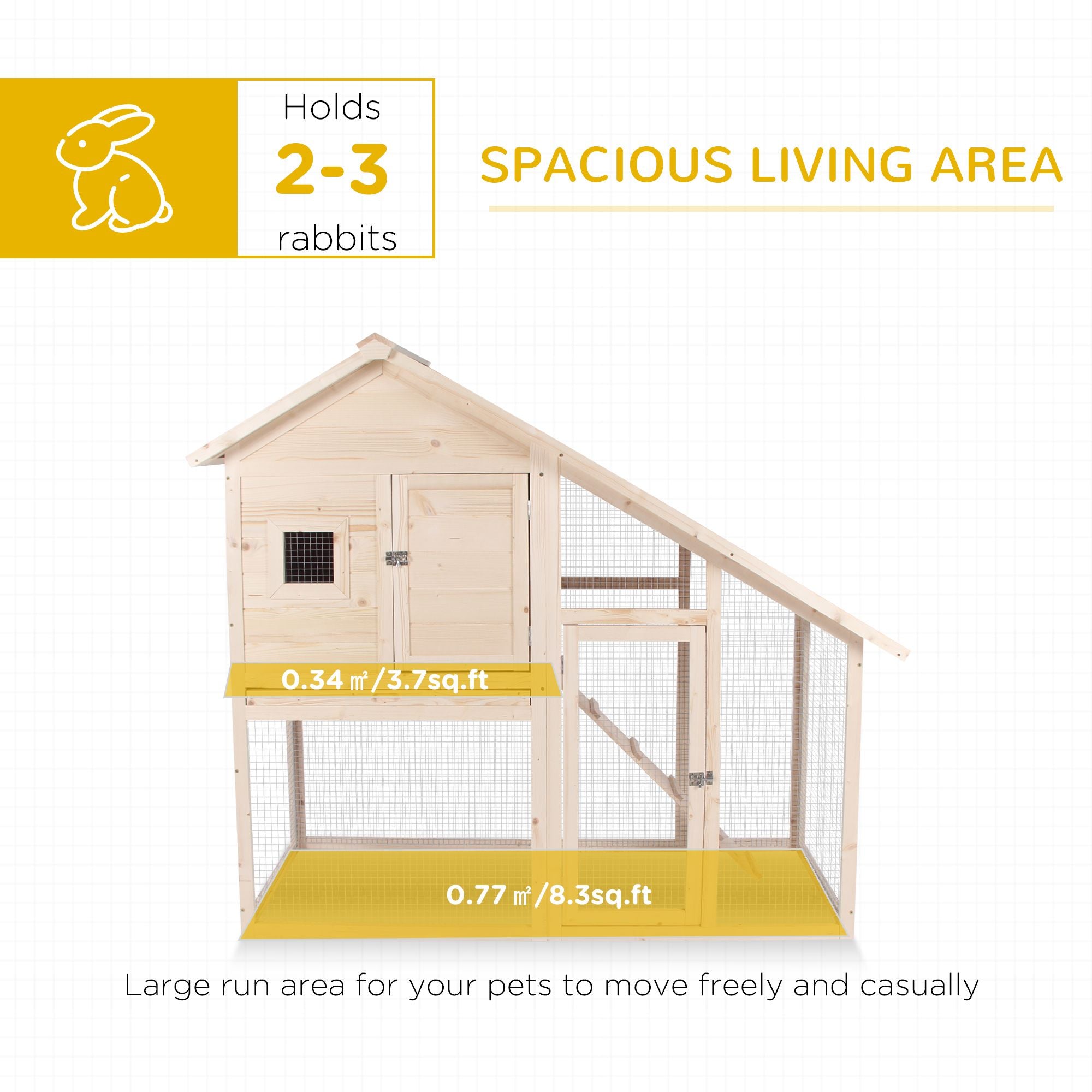 PawHut 2-Tier furniture-style Rabbit Hutch with Run & Ramp
