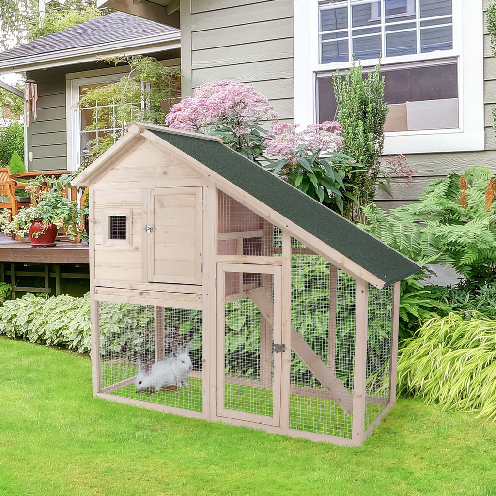PawHut 2-Tier furniture-style Rabbit Hutch with Run & Ramp