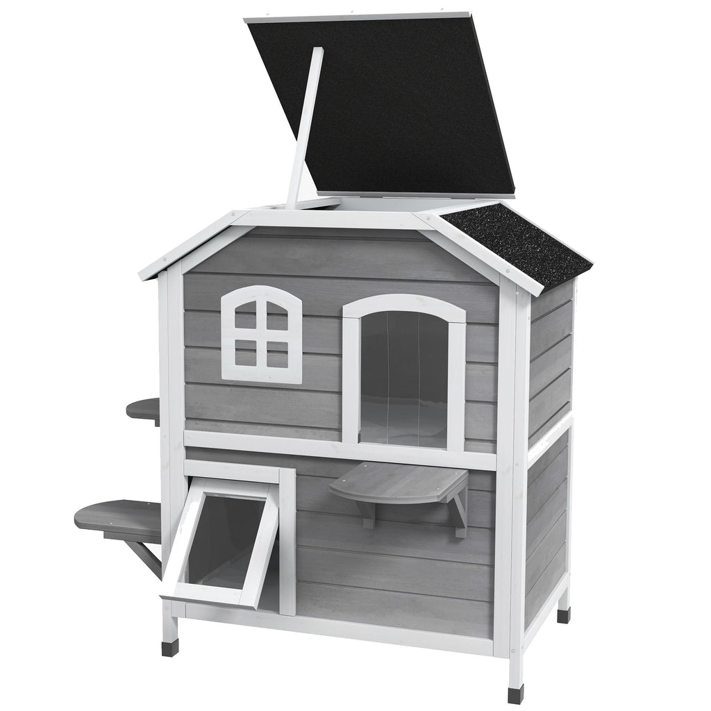 furniture-style 2-Story Outdoor Cat House with Asphalt Roof & Escape Openings