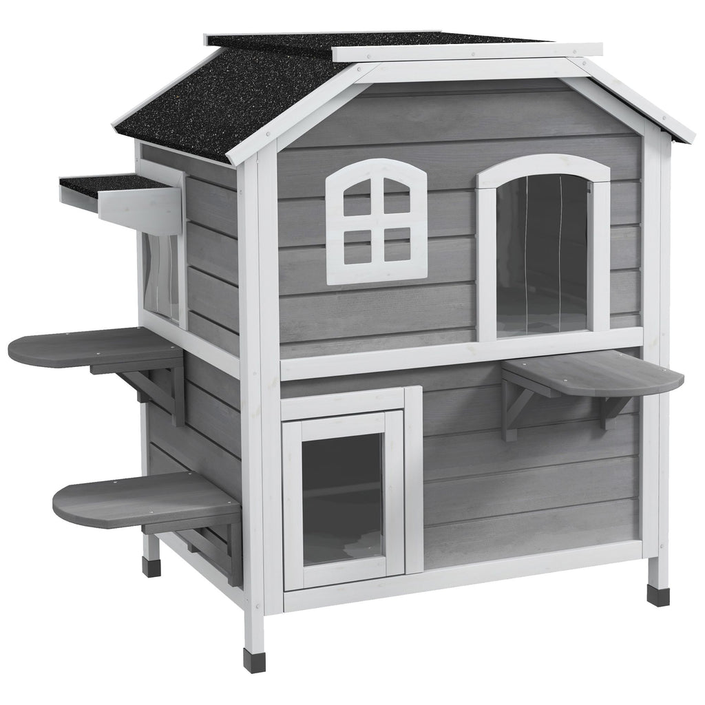 furniture-style 2-Story Outdoor Cat House with Asphalt Roof & Escape Openings