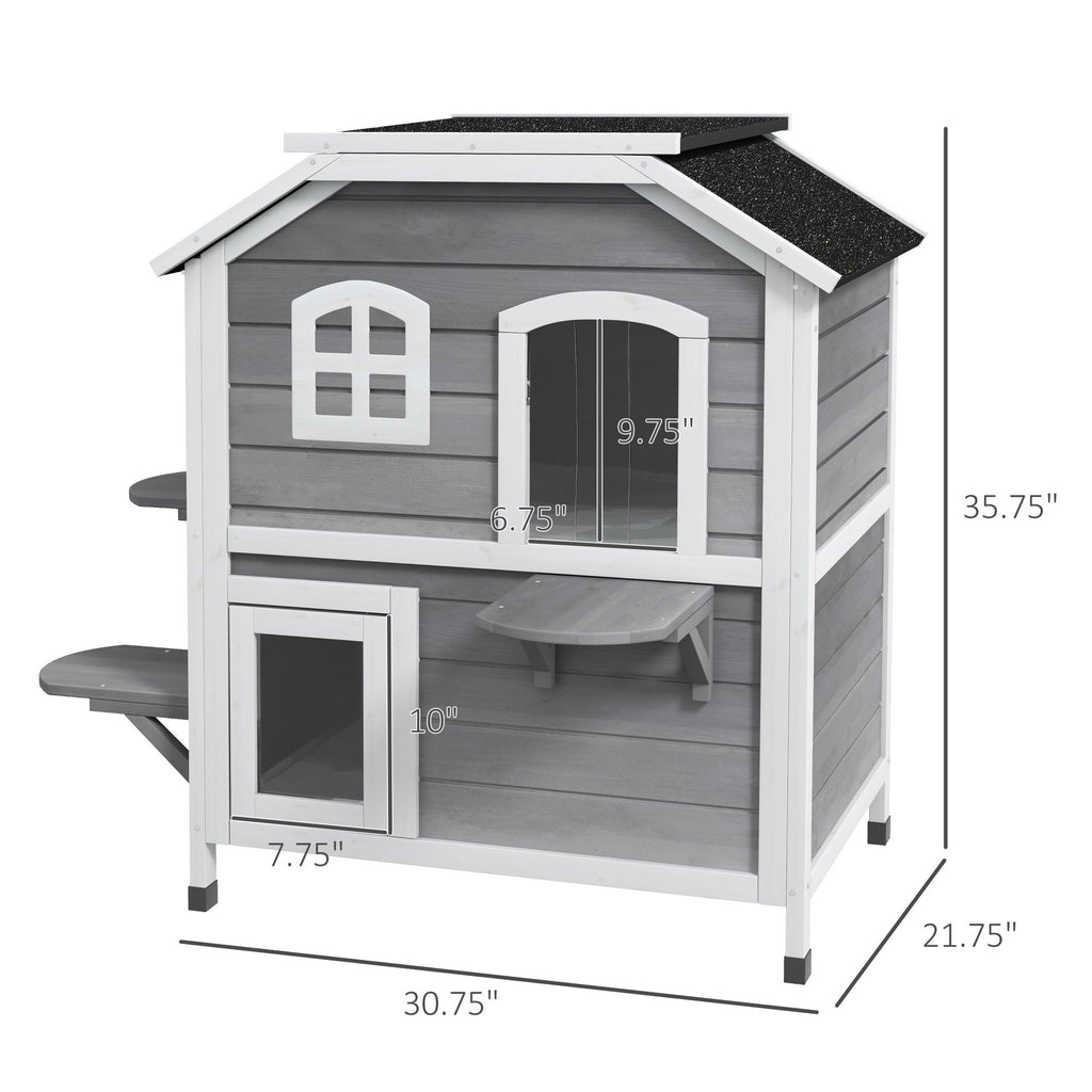furniture-style 2-Story Outdoor Cat House with Asphalt Roof & Escape Openings
