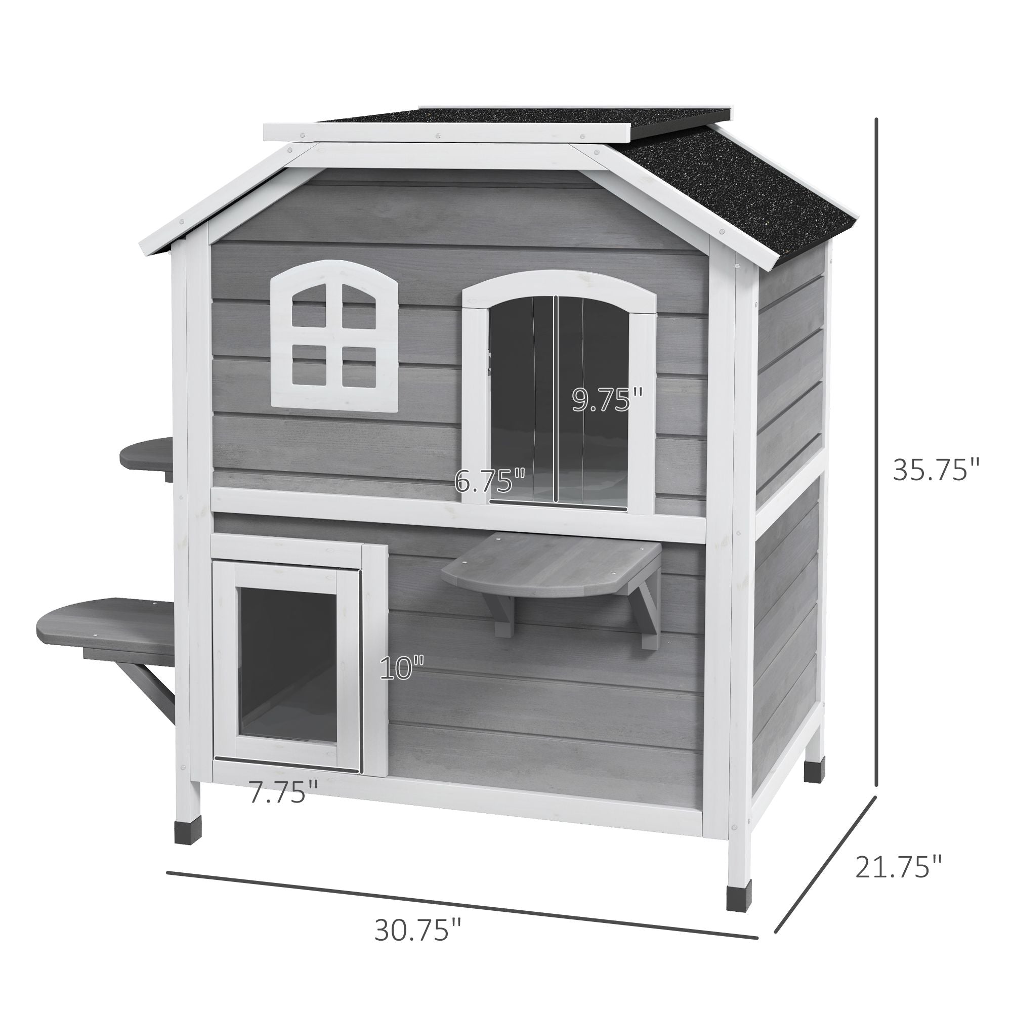 furniture-style 2-Story Outdoor Cat House with Asphalt Roof & Escape Openings