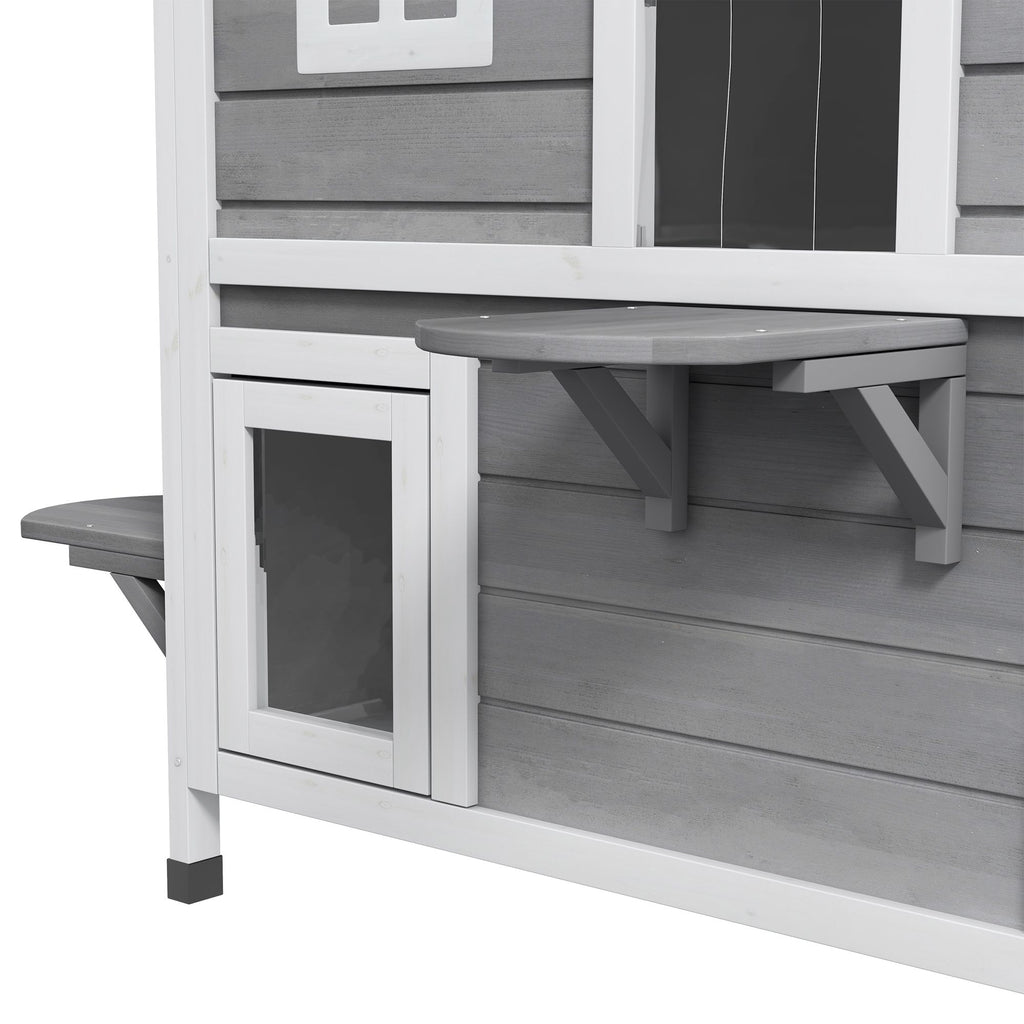 furniture-style 2-Story Outdoor Cat House with Asphalt Roof & Escape Openings