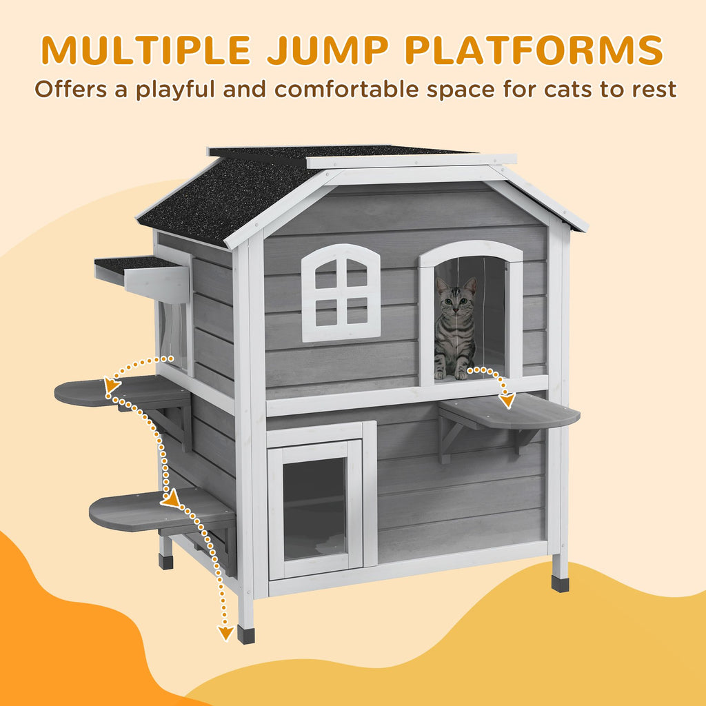 furniture-style 2-Story Outdoor Cat House with Asphalt Roof & Escape Openings