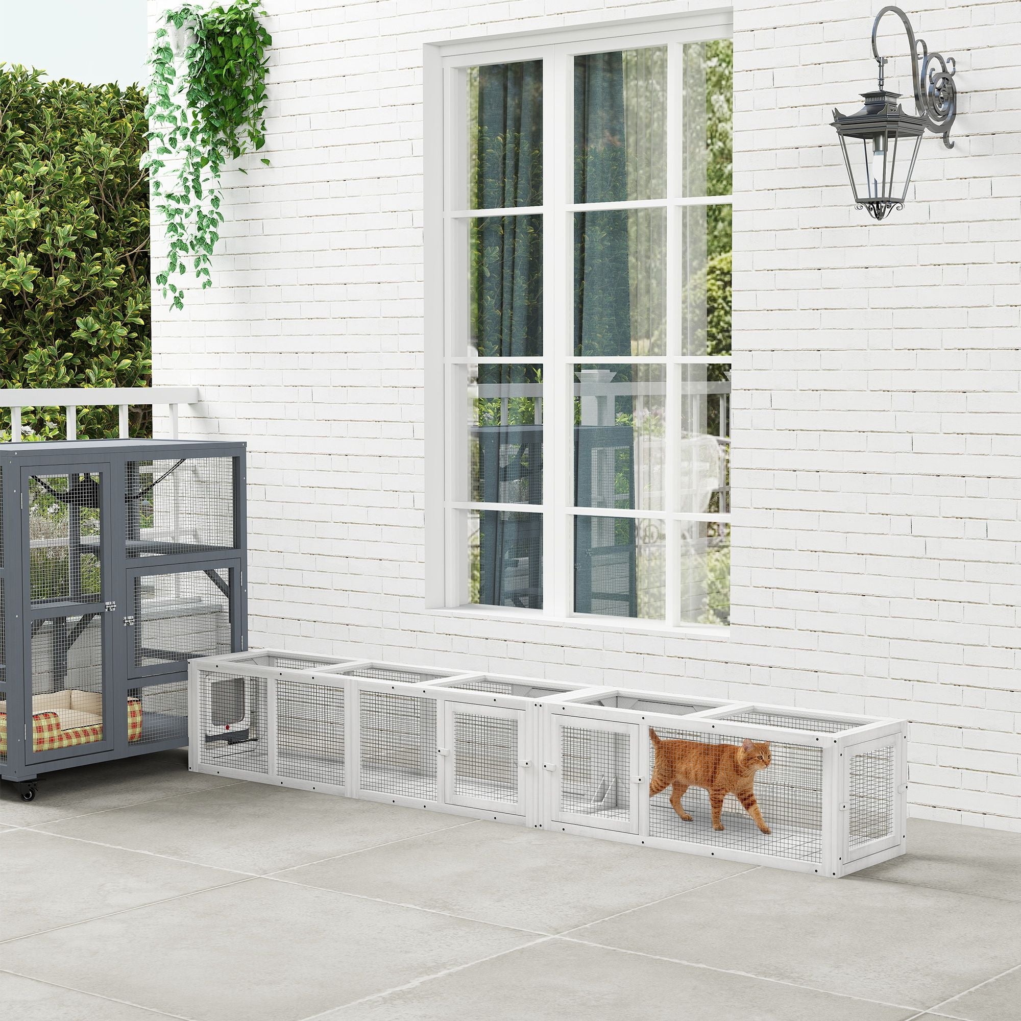 furniture-style 98" Cat Tunnel with 8 Doors for Indoor/Outdoor Exploration