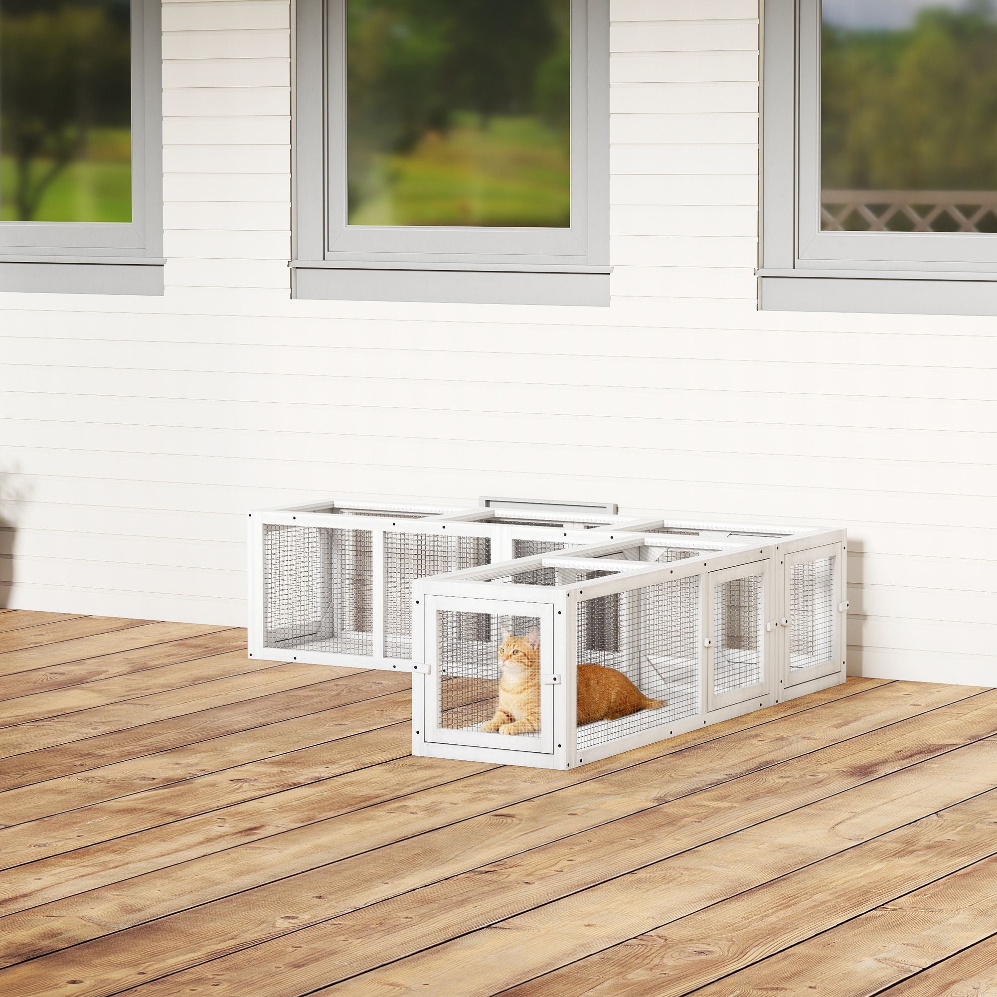 furniture-style 98" Cat Tunnel with 8 Doors for Indoor/Outdoor Exploration
