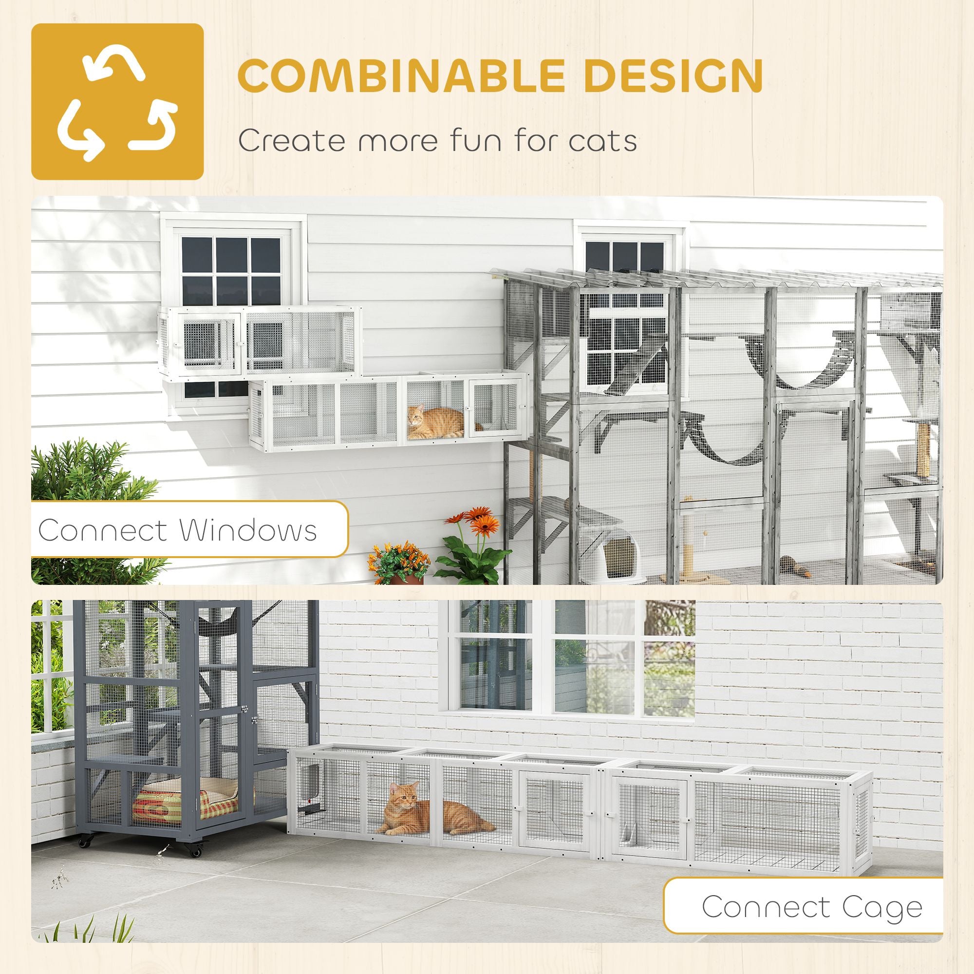 furniture-style 98" Cat Tunnel with 8 Doors for Indoor/Outdoor Exploration