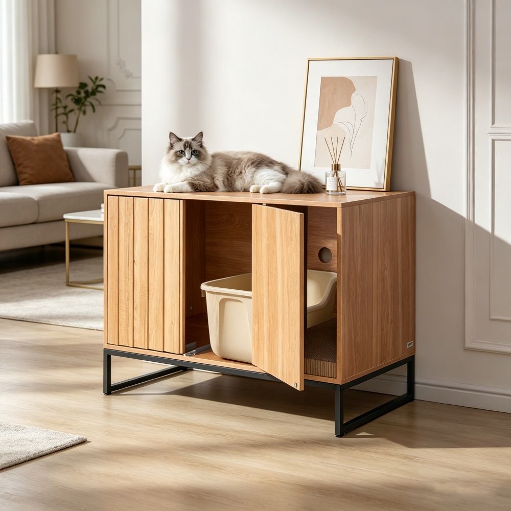 Wooden Cat Box Cabinet