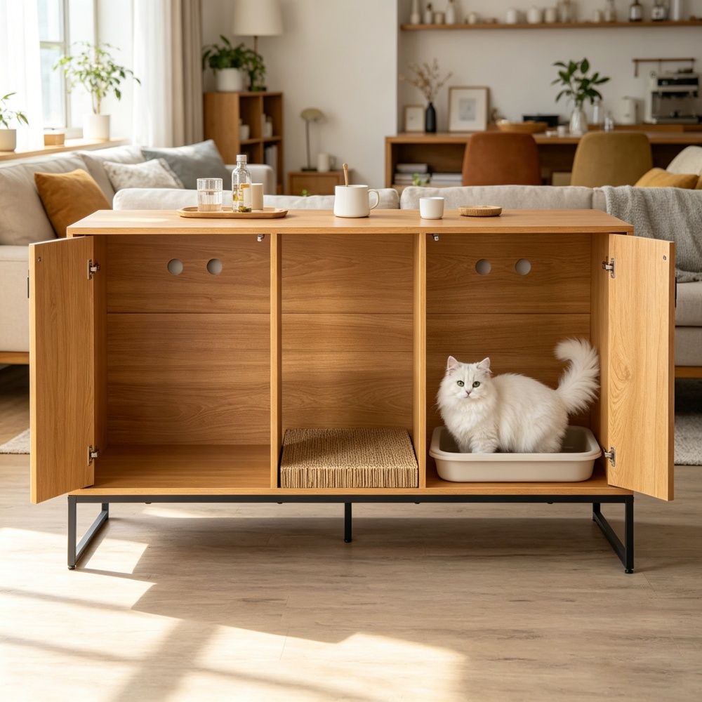 Wooden Cat Box Cabinet