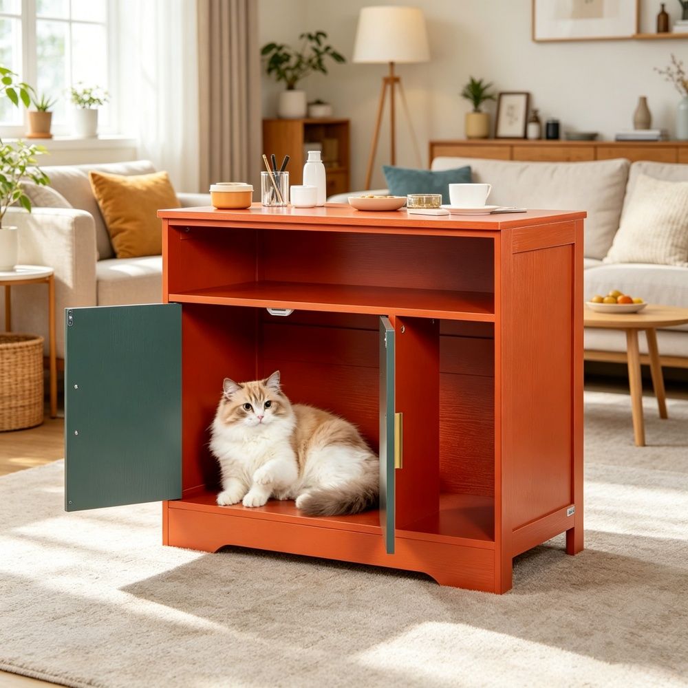 Wooden Cat Box Cabinet