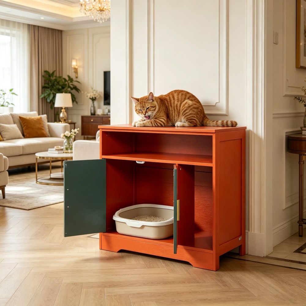 Wooden Cat Box Cabinet