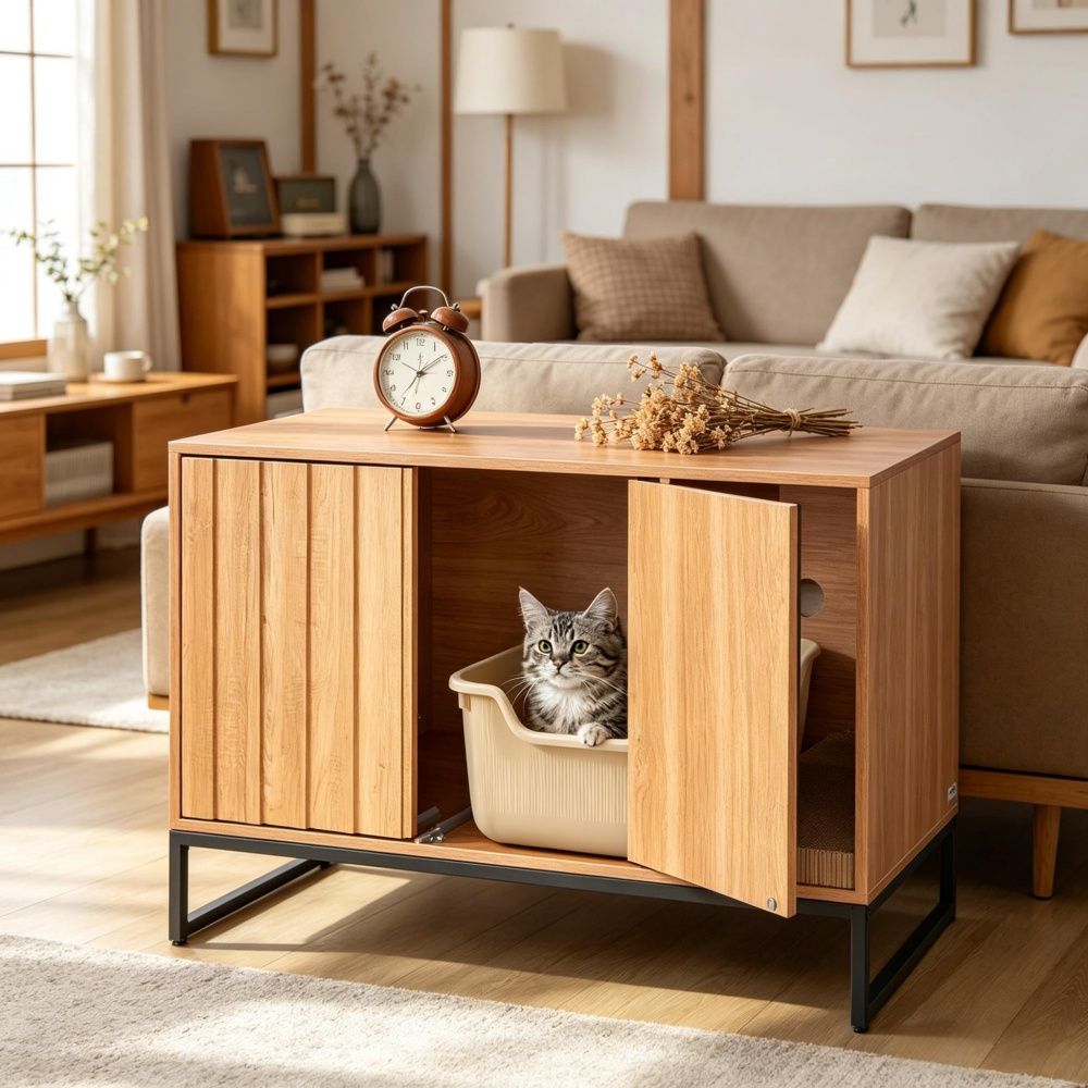 Wooden Cat Box Cabinet