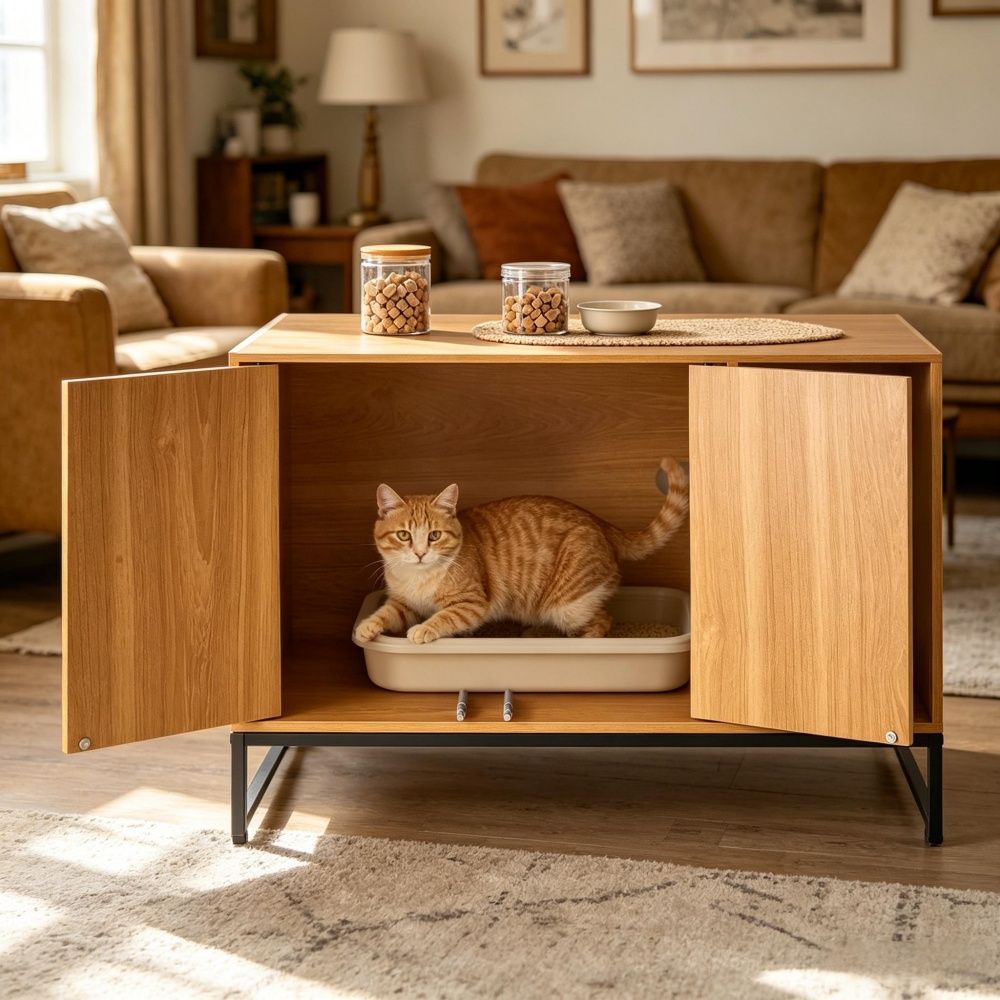Wooden Cat Box Cabinet