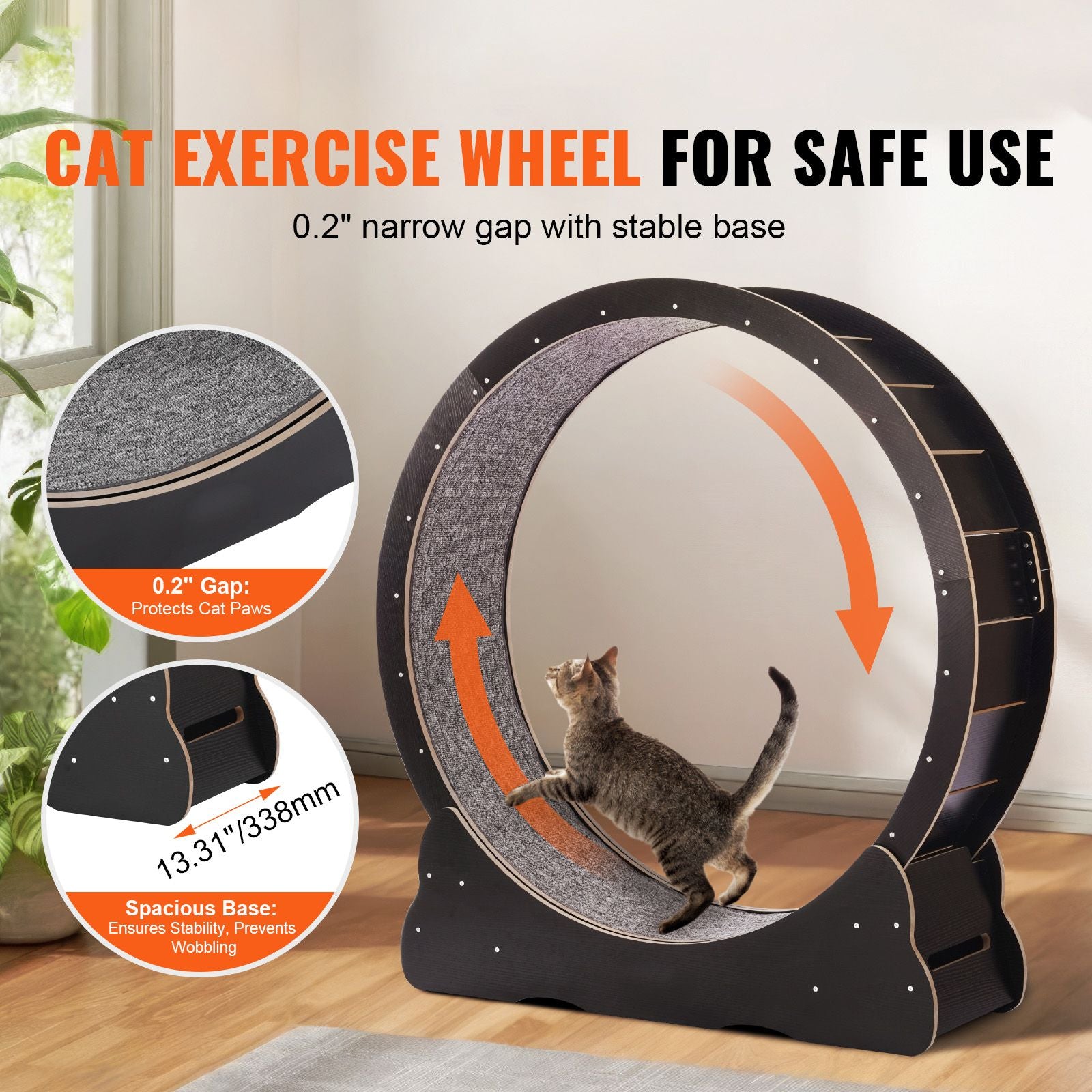 43.3" furniture-style Cat Exercise Wheel: Silent Running for Happy, Healthy Indoor Cats