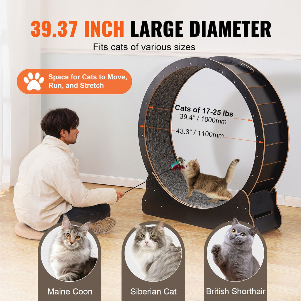 43.3" furniture-style Cat Exercise Wheel: Silent Running for Happy, Healthy Indoor Cats