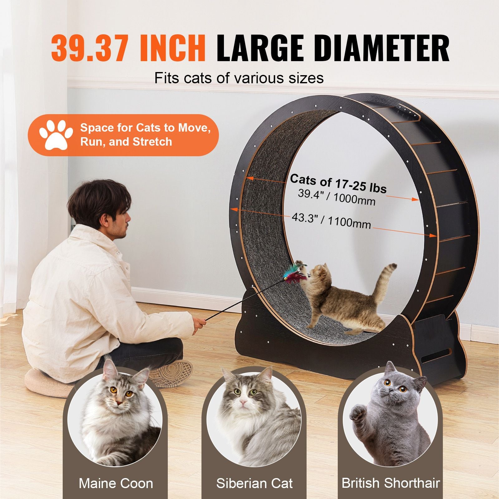 43.3" furniture-style Cat Exercise Wheel: Silent Running for Happy, Healthy Indoor Cats